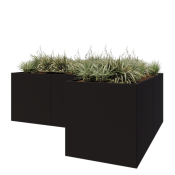 Jardinera de acero - Forma de L - 300 x 200 x 80 cm - RAL9005 mate (negro) - Sin placa inferior