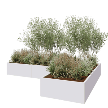 Jardinera de acero - Forma de L - 300 x 200 x 40 cm - RAL9010 mate (blanco) - Sin placa inferior