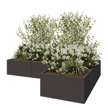 Jardinera de acero - Forma de L - 300 x 200 x 50 cm - Otro color RAL - Sin placa inferior