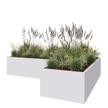 Jardinera de acero - Forma de L - 300 x 200 x 60 cm - RAL9010 mate (blanco) - Sin placa inferior