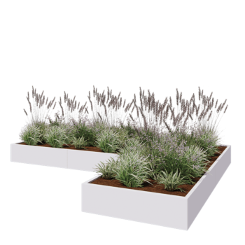 Jardinera de acero - Forma de L - 360 x 240 x 30 cm - RAL9010 mate (blanco) - Con placa inferior