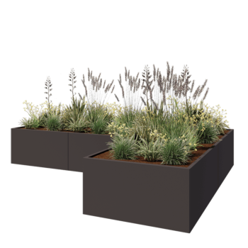 Jardinera de acero - Forma de L - 360 x 240 x 60 cm - Otro color RAL - Con placa inferior