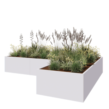 Jardinera de acero - Forma de L - 360 x 240 x 60 cm - RAL9010 mate (blanco) - Sin placa inferior