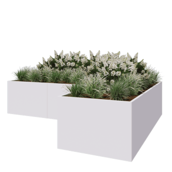 Jardinera de acero - Forma de L - 360 x 240 x 80 cm - RAL9010 mate (blanco) - Sin placa inferior