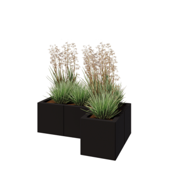 Jardinera de acero - Forma de L - 90 x 60 x 30 cm - RAL9005 mate (negro) - Sin placa inferior