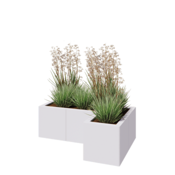 Jardinera de acero - Forma de L - 90 x 60 x 30 cm - RAL9010 mate (blanco) - Sin placa inferior