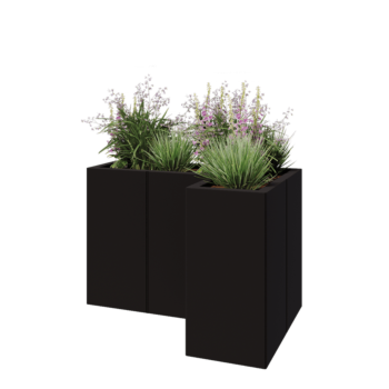 Jardinera de acero - Forma de L - 90 x 60 x 60 cm - RAL9005 mate (negro) - Con placa inferior