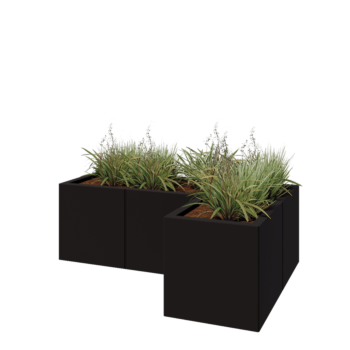 Jardinera de acero - Forma de L - 120 x 80 x 40 cm - RAL9005 mate (negro) - Sin placa inferior