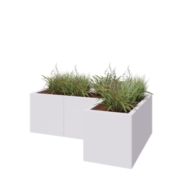 Jardinera de acero - Forma de L - 120 x 80 x 40 cm - RAL9010 mate (blanco) - Con placa inferior