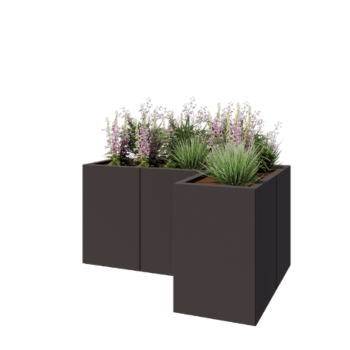 Jardinera de acero - Forma de L - 120 x 80 x 60 cm - RAL7016 mate (gris antracita) - Con placa inferior