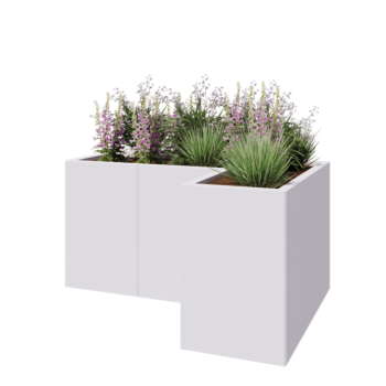 Jardinera de acero - Forma de L - 120 x 80 x 60 cm - RAL9010 mate (blanco) - Con placa inferior