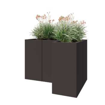 Jardinera de acero - Forma de L - 120 x 80 x 80 cm - RAL7016 mate (gris antracita) - Con placa inferior