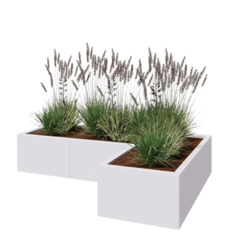 Jardinera de acero - Forma de L - 150 x 100 x 30 cm - RAL9010 mate (blanco) - Con placa inferior