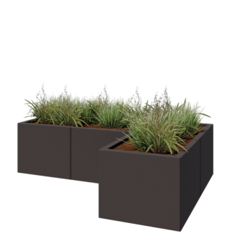 Jardinera de acero - Forma de L - 150 x 100 x 40 cm - RAL7016 mate (gris antracita) - Con placa inferior