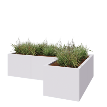 Jardinera de acero - Forma de L - 150 x 100 x 40 cm - RAL9010 mate (blanco) - Sin placa inferior