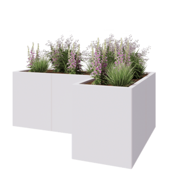 Jardinera de acero - Forma de L - 150 x 100 x 60 cm - RAL9010 mate (blanco) - Sin placa inferior