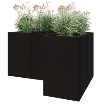 Jardinera de acero - Forma de L - 150 x 100 x 80 cm - RAL9005 mate (negro) - Con placa inferior