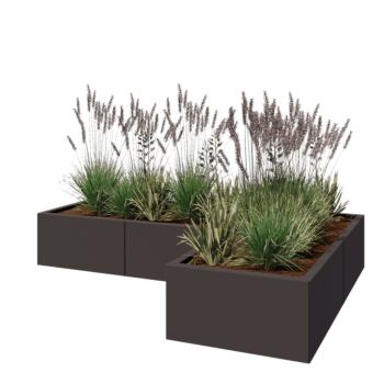 Jardinera de acero - Forma de L - 180 x 120 x 30 cm - Otro color RAL - Con placa inferior