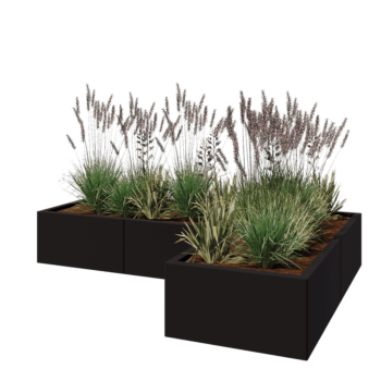 Jardinera de acero - Forma de L - 180 x 120 x 30 cm - RAL9005 mate (negro) - Sin placa inferior