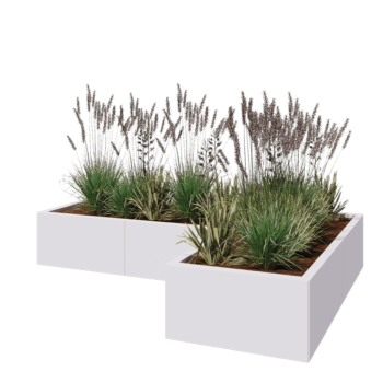 Jardinera de acero - Forma de L - 180 x 120 x 30 cm - RAL9010 mate (blanco) - Con placa inferior