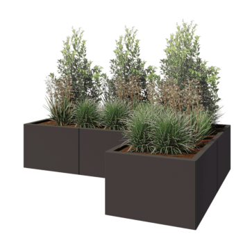 Jardinera de acero - Forma de L - 180 x 120 x 40 cm - Otro color RAL - Sin placa inferior