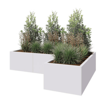 Jardinera de acero - Forma de L - 180 x 120 x 40 cm - RAL9010 mate (blanco) - Sin placa inferior