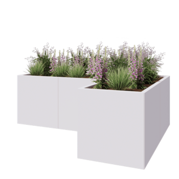 Jardinera de acero - Forma de L - 180 x 120 x 60 cm - RAL9010 mate (blanco) - Con placa inferior