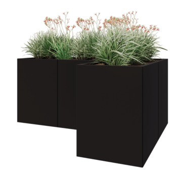 Jardinera de acero - Forma de L - 180 x 120 x 80 cm - RAL9005 mate (negro) - Sin placa inferior