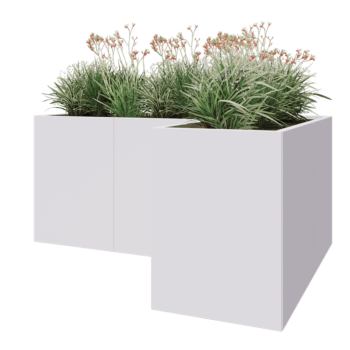 Jardinera de acero - Forma de L - 180 x 120 x 80 cm - RAL9010 mate (blanco) - Sin placa inferior