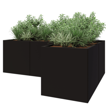 Jardinera de acero - Forma de L - 210 x 140 x 70 cm - RAL9005 mate (negro) - Sin placa inferior