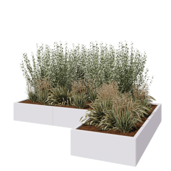 Jardinera de acero - Forma de L - 240 x 160 x 30 cm - RAL9010 mate (blanco) - Sin placa inferior