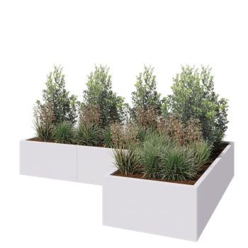 Jardinera de acero - Forma de L - 240 x 160 x 40 cm - RAL9010 mate (blanco) - Sin placa inferior