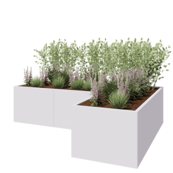 Jardinera de acero - Forma de L - 240 x 160 x 60 cm - RAL9010 mate (blanco) - Con placa inferior