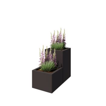 Jardinera de acero - Modelo escalonado de 2 piezas - 80 x 40 x 60 cm - RAL7016 mate (gris antracita) - Con placa inferior