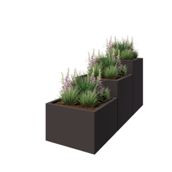 Jardinera de acero - Modelo escalonado de 3 piezas - 180 x 60 x 80 cm - RAL7016 mate (gris antracita) - Con placa inferior