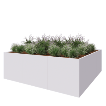 Jardinera XXL de acero - Cuadrado - 300 x 300 x 100 cm - RAL9010 mate (blanco) - Sin placa inferior