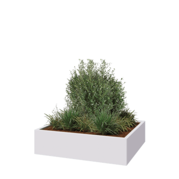 Jardinera de acero - Rectángulo - 120 x 100 x 30 cm - RAL9010 mate (blanco) - Con placa inferior