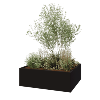 Jardinera de acero - Rectángulo - 120 x 100 x 40 cm - RAL9005 mate (negro) - Sin placa inferior