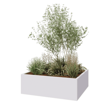 Jardinera de acero - Rectángulo - 120 x 100 x 40 cm - RAL9010 mate (blanco) - Con placa inferior