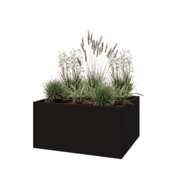 Jardinera de acero - Rectángulo - 120 x 100 x 60 cm - RAL9005 mate (negro) - Sin placa inferior