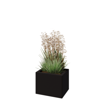 Jardinera de acero - Rectángulo - 40 x 30 x 30 cm - RAL9005 mate (negro) - Con placa inferior