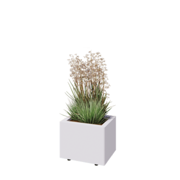 Jardinera de acero - Rectángulo - 40 x 30 x 30 cm - RAL9010 mate (blanco) - Con placa inferior - Con patas