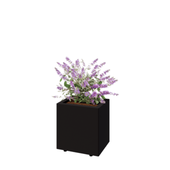 Jardinera de acero - Rectángulo - 40 x 30 x 40 cm - RAL9005 mate (negro) - Con placa inferior - Con patas