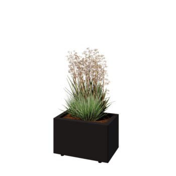 Jardinera de acero - Rectángulo - 50 x 30 x 30 cm - RAL9005 mate (negro) - Con placa inferior - Con patas