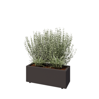 Jardinera de acero - Rectángulo - 80 x 30 x 30 cm - RAL7016 mate (gris antracita) - Con placa inferior - Con patas