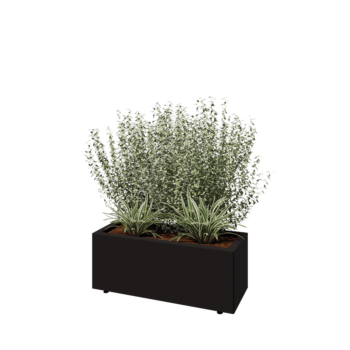 Jardinera de acero - Rectángulo - 80 x 30 x 30 cm - RAL9005 mate (negro) - Con placa inferior - Con patas