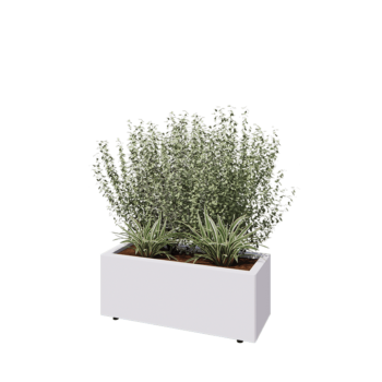 Jardinera de acero - Rectángulo - 80 x 30 x 30 cm - RAL9010 mate (blanco) - Con placa inferior - Con patas