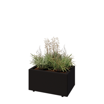 Jardinera de acero - Rectángulo - 60 x 40 x 30 cm - RAL9005 mate (negro) - Con placa inferior - Con patas