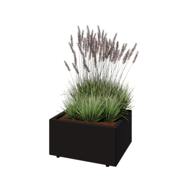 Jardinera de acero - Rectángulo - 60 x 50 x 30 cm - RAL9005 mate (negro) - Con placa inferior - Con patas