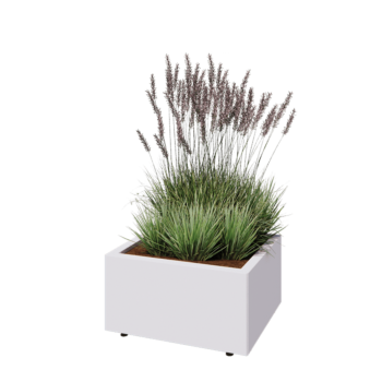 Jardinera de acero - Rectángulo - 60 x 50 x 30 cm - RAL9010 mate (blanco) - Con placa inferior - Con patas